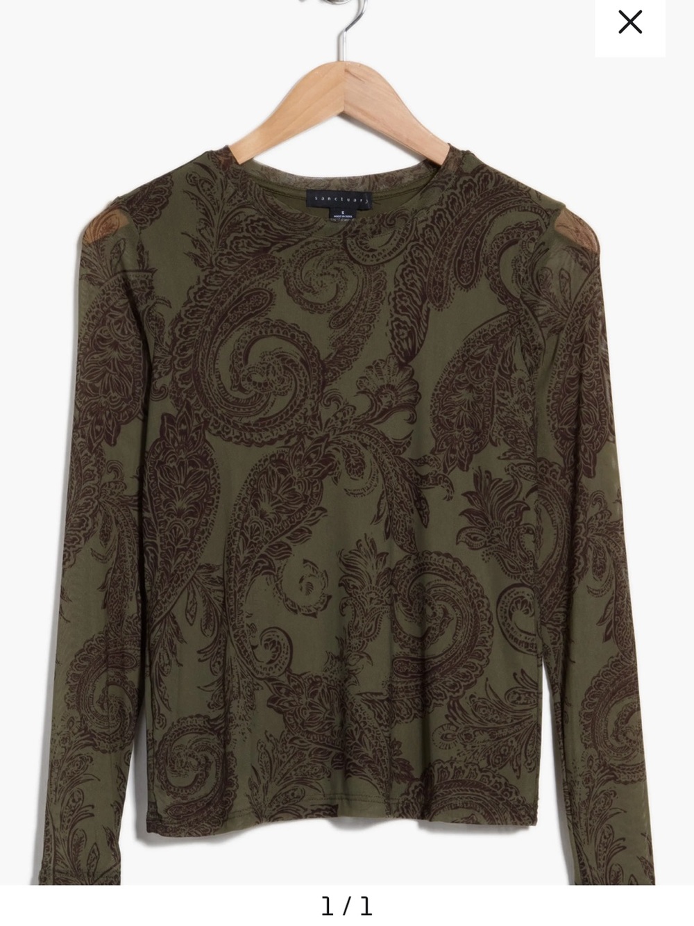 Sanctuary Olive and Brown Paisley Crewneck Sweater